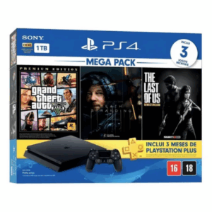 Console PlayStation 4 Slim 1TB Mega Pack – 3 Jogos Inclusos, Gráficos em Full HD e Armazenamento Amplo (Preto Onyx)